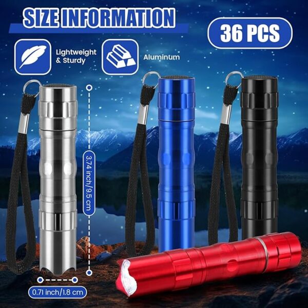 36 Pcs Mini Flashlights Bulk Bright Aluminum LED Handheld Torches with Lanyard Small LED Flashlights for Night Reading Emergency Hurricane Camping Hiking Party Favors(Multicolor) - Image 3