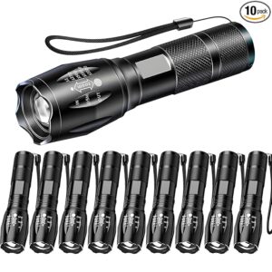 LED Flashlights 10 Pack, Bright Tactical Flashlight High Lumens with 5 Modes, Waterproof Zoomable Flash Light, Portable Torch for Camping Hiking Outdoor Home Emergency