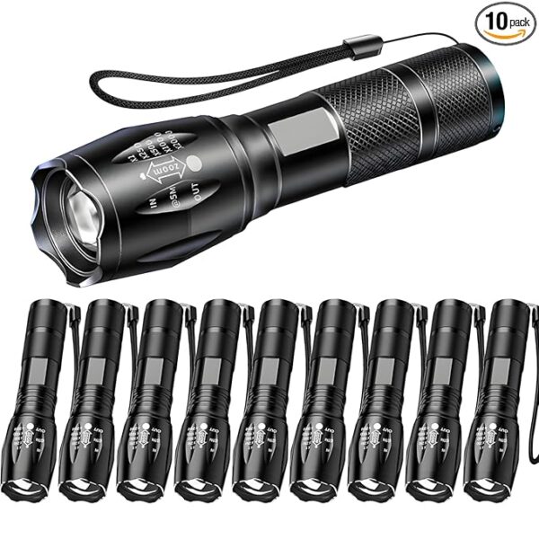 LED Flashlights 10 Pack, Bright Tactical Flashlight High Lumens with 5 Modes, Waterproof Zoomable Flash Light, Portable Torch for Camping Hiking Outdoor Home Emergency