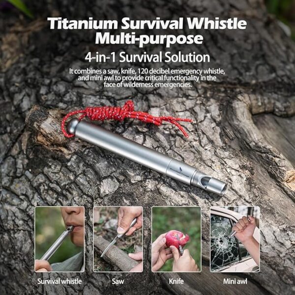 Boundless Voyage Titanium Survival Whistle Portable Camping Saw Knife Awl 4-in-1 EDC Outdoor Gear Multi-Purpose Tool for Hiking, Hunting, Pets Training Ti9024O - Image 6