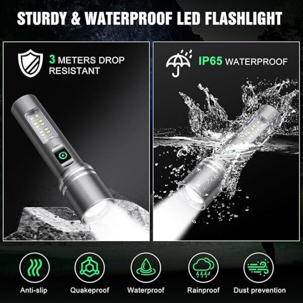 Flashlight High Lumens Rechargeable, 3000 Lumen Super Bright Led Flashlights with 6 Light Modes, IPX6 Waterproof, Powerful Handheld Flash Light for Camping Home Emergencies ï¼2 Packï¼ - Image 5