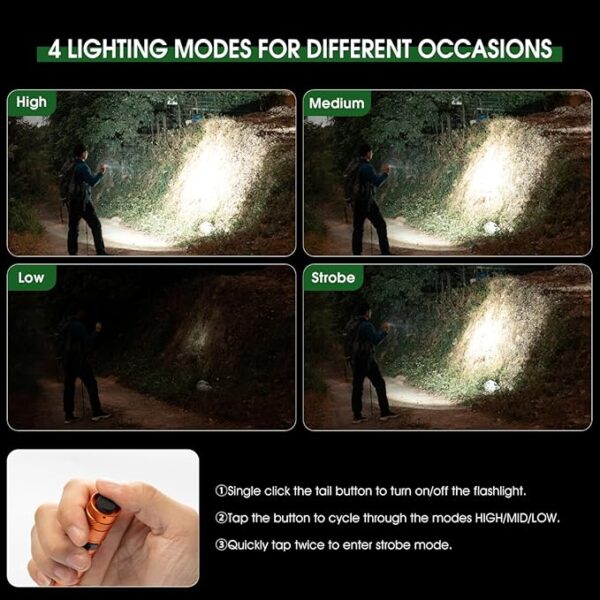 Rechargeable Flashlights 1200 Lumens EDC Flashlight, AA Pocket Flashlight High Lumens with Clip, Super Bright Small Flashlight, 4 Modes Flash Light for Camping, Home, and Emergencies (Orange) - Image 6