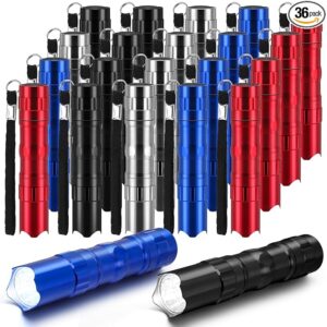 36 Pcs Mini Flashlights Bulk Bright Aluminum LED Handheld Torches with Lanyard Small LED Flashlights for Night Reading Emergency Hurricane Camping Hiking Party Favors(Multicolor)