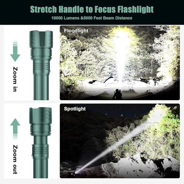 SKYFIRE Rechargeable Flashlights 15000.00lm High Lumens,LED Super Bright Flashlight,Zoomable,Power Bank Four Modes,Waterproof Flash Light for Camping Essentials,Outdoor and Home Emergencies-No Lens - Image 3