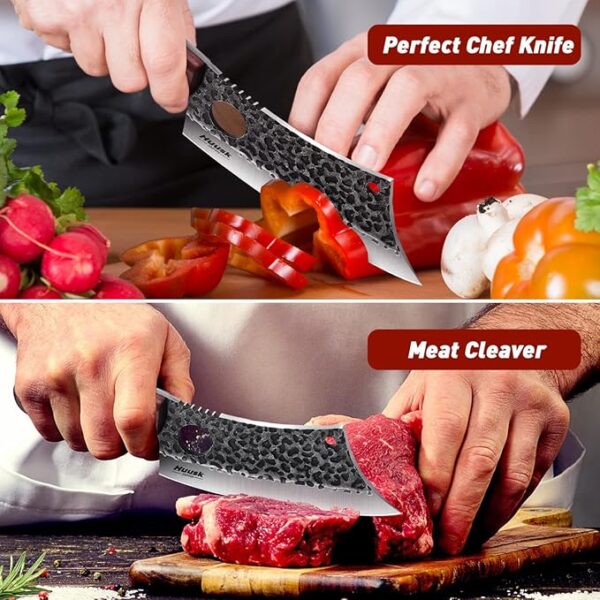 Huusk Meat Cleaver Knife, Hand Forged Butcher Knife for Meat Cutting, Full Tang Viking Knife with Sheath, Japanese Chef Knives for Kitchen, Outdoor Cooking, Camping, BBQ, Gift for Man and Women - Image 3
