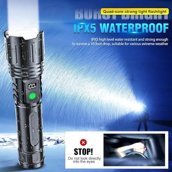 Hoxida Flashlights High Lumens Rechargeable - 2000 Lumens Long Beam Super Bright LED Flash Light with Power Display & IPX5 Waterproof for Camping, 20H Runtime,5 Modes,Zoomable Handheld Flashlight - Image 4