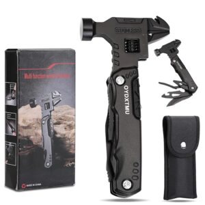 Upgraded 18-in-1 Multitool Hammer,Camping Knife with Adjustable Wrench,Screwdriver,Wire cutter,Hammer,Bottle Opener,Multi Tool for Men(Black)