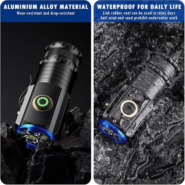 OneNine High Powered Torches, Mini Portable Type-C Rechargeable Super Bright LED Torch Lamp Flashlight, Mini Flashlight with Pocket Clip, Flashlight for Power Cuts, Camping, Hiking, Emergency (S450X) - Image 6