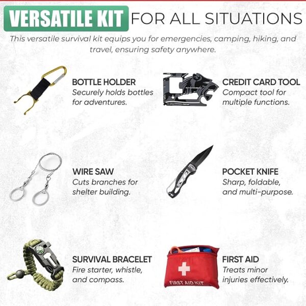 Survival Kit - All-in-One Survival Gear and Supplies for Camping, Hiking, Hunting, and Car Emergencies - Essential Tools, Great Gift for Men, Fathers, Boyfriends, Boys, Dads and Scouts - Image 5