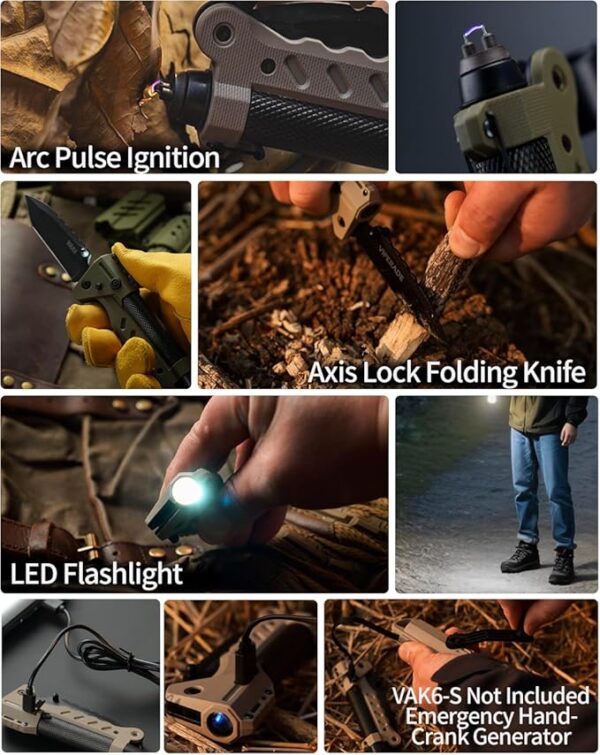 VIPERADE VAK6-S Survival Multitool with Folding Knife, LED Flashlight and Pulse Ignition, EDC Pocket Knife for men, Rechargeable Flashlight with Belt Sheath (Black) - Image 4