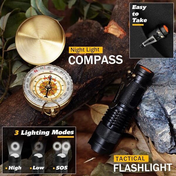 Survival Kit 14 in 1, Survival Gear and Equipment, Gifts for Men Dad Husband Him, Outdoor Fishing Hunting Camping Anniversary Birthday Gift Ideas for Him Teenage Boy Women - Image 3