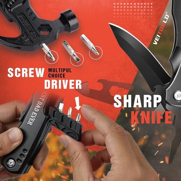 VEITORLD Gifts for Dad Men, Cool Fathers Day Birthday Gifts Ideas for Men Grandpa Papa from Daughter Wife Son, BEST DAD EVER Gift, All in One Survival Tools Hammer Multitool, Camping Hunting Presents - Image 5