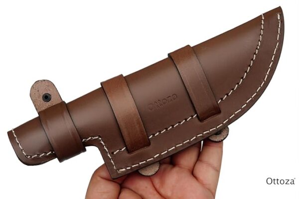 Ottoza Handmade Leather Knife Sheath - Right Hand Tracker - Bushcraft, Hunting & Survival Knife Sheath - Horizontal Carry Dark Brown Top Grain Leather No:99 - Image 3