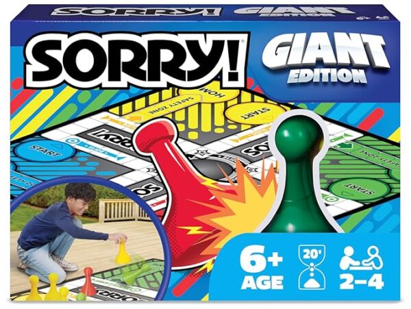Giant SORRY! Classic Family Board Game Indoor Outdoor Retro Party Activity Summer Toy with Oversized Gameboard, for Adults and Kids Ages 6 and up