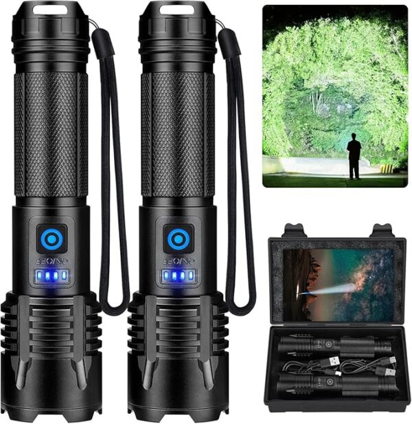 Rechargeable Flashlights 3000 High Lumens, Super Bright LED Flashlight 2 Pack, IPX7 Waterproof Flashlight with 5 Modes, Handheld Flash Light for Emergencies, Camping, Hiking, Home - Image 2