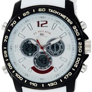 U.S. Polo Assn. Men's Chronograph Sport Watch â Ana-Digital Display with Tachymeter Bezel, Dual Time, Stopwatch & Alarm â White Silicone Strap â 46mm Case â Fits Wrists 5.5" to 8"