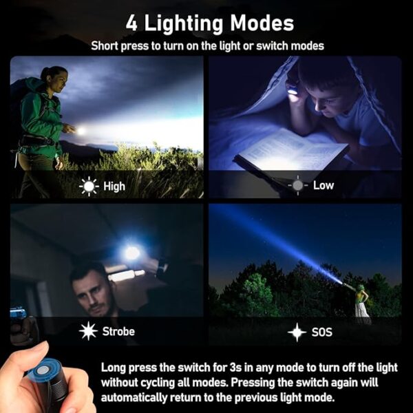 Flashlight Rechargeable 2 Packs, High Lumens Flashlight, Super Bright Small LED Flash Light- Zoomable, Adjustable Brightness, Long Lasting for Camping, Outdoors and Home Emergency - Image 5