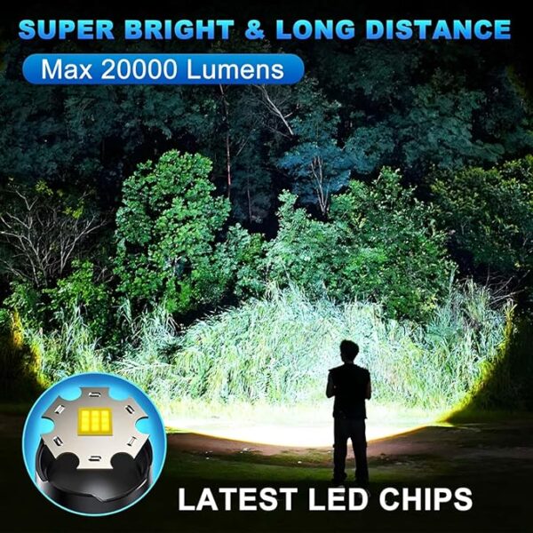 2 Pack High Powered Flashlight, Flashlights High Lumens 5000, Led Super Bright Flashlight, Rechargeable with Large Side Lights, Adjustable, Waterproof, for Emergencies, Camping, Hiking - Image 3
