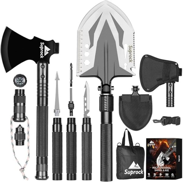 Survival Shovel High Carbon Steel Tactical Shovel Axe Folding Entrenching Tool Camping Hiking Shovel Carrying Pouch Car Emergency Survival Gear - Image 2