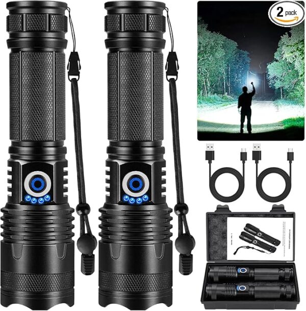 Rechargeable Flashlights 3000 High Lumen, 2 Pack Super Bright LED Flashlight with 5 Modes, High Powered Flash Light for Home, Camping, Outdoor, Emergencies, Hiking - Image 2