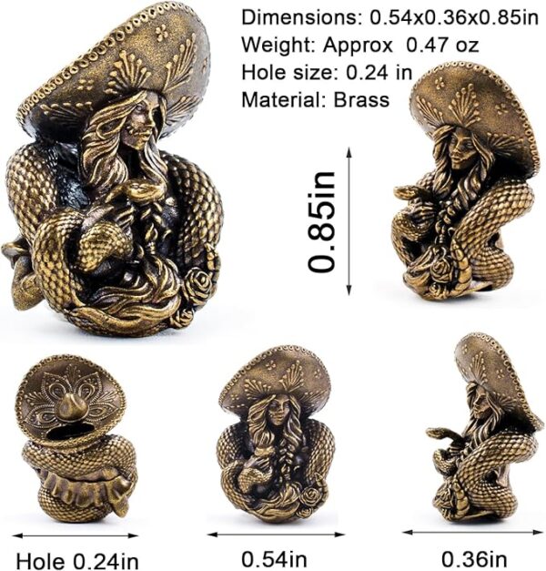Knife Lanyard Beads - Lost-Wax Cast Paracord Bead for Knife, w/Tactical 0.24" Hole | Patina-Aging Brass Paracord Beads for EDC Kits, Survival Gear & Zipper Mods | Men's DIY Gift Set Snake - Image 4