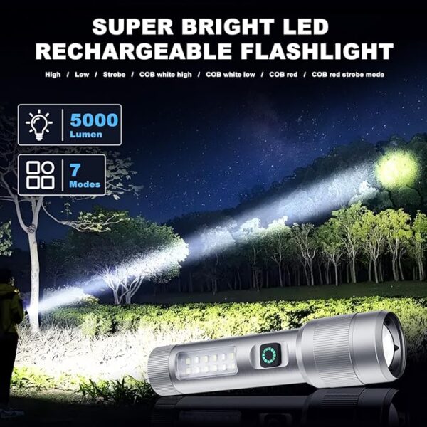 2 Pack Flashlight High Lumens Rechargeable, 5000 Lumen Super Bright Led Flashlights, Tactical Flashlight with Cob Sidelight, Waterproof, Zoomable for Camping, Emergency - Image 3