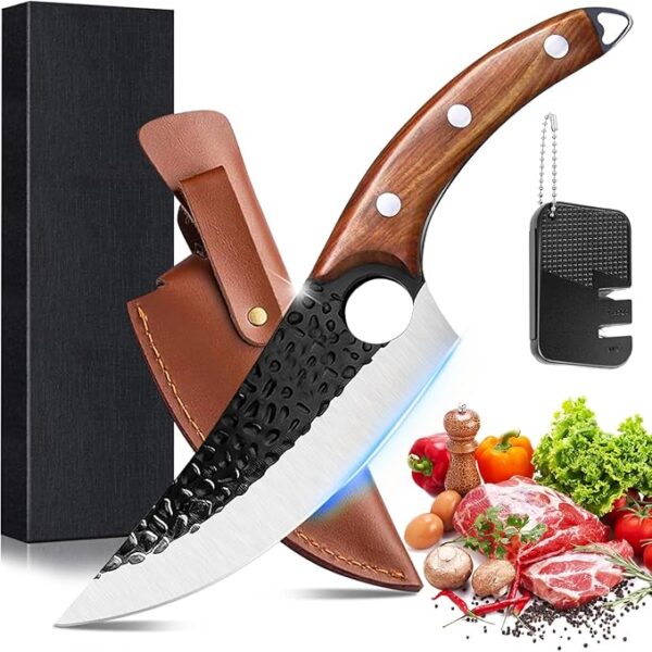 Bicico Butcher Knife, Viking Knife with Sheath, Japanese Hand Forged Meat Cutting Chef Cleaver Portable Survival Bushcraft Belt Knife, Ultra Sharp Kitchen Knife for Outdoor Camping Hunting BBQ - Image 2