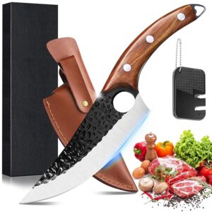 Bicico Butcher Knife, Viking Knife with Sheath, Japanese Hand Forged Meat Cutting Chef Cleaver Portable Survival Bushcraft Belt Knife, Ultra Sharp Kitchen Knife for Outdoor Camping Hunting BBQ