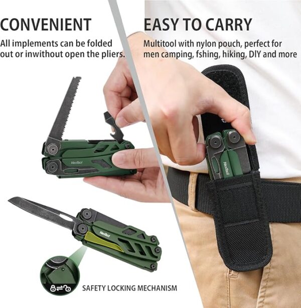 NexTool Flagship Pro, Multi Tool, Multitool Pliers with Folding Scissors, Replaceable Wire Cutters and Safety Locking, Multi Tool Pocket Knife, Survival Tools with Glass Breaker, Gifts for Men-Green - Image 6