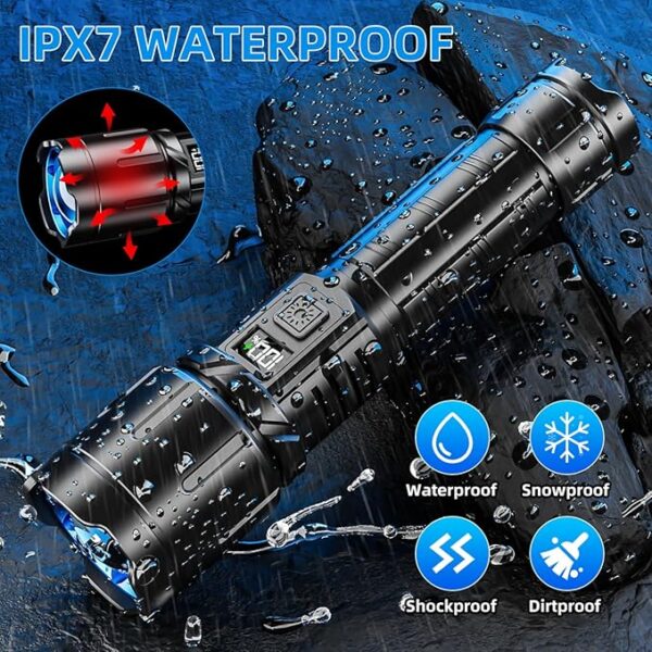 Rechargeable Flashlight High Lumen, 2000LM LED Super Bright Flash Light, Tactical Flashlights with LCD Power Display, 6 Lighting Modes, Waterproof, Powerful Flashlight for Emergencies Camping - Image 4