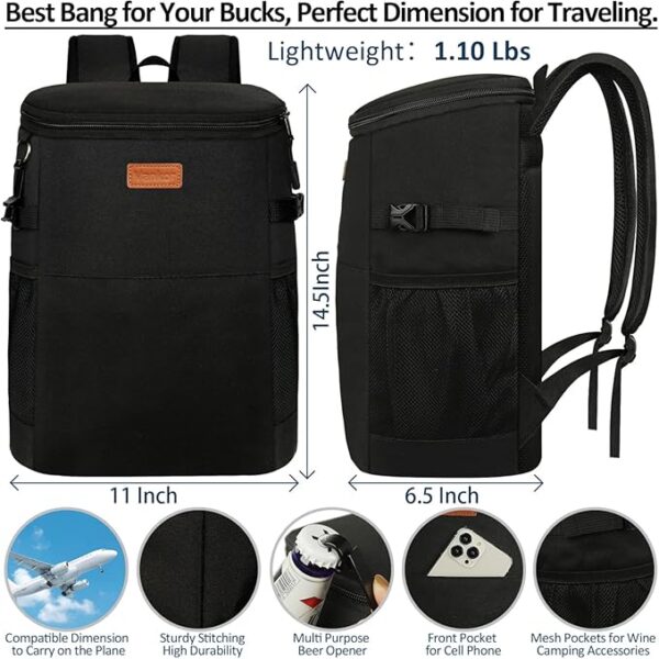 Camping Cooler Backpack 30 Cans, Soft Backpack Coolers Insulated Leak Proof Travel Cooler Bag Waterproof Lunch Picnic Beach Work Trip Thermal Bag Drink Beverage Beer Bag Cooler - Image 4
