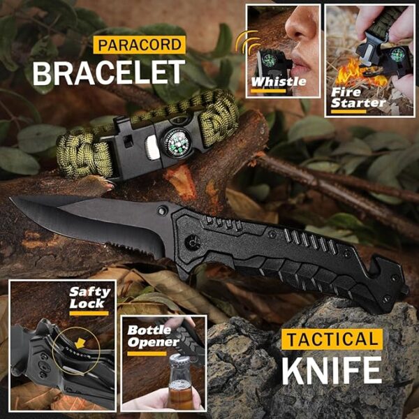 Survival Kit 14 in 1, Survival Gear and Equipment, Gifts for Men Dad Husband Him, Outdoor Fishing Hunting Camping Anniversary Birthday Gift Ideas for Him Teenage Boy Women - Image 4