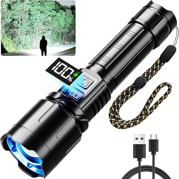 Rechargeable Flashlight High Lumen, 2000LM LED Super Bright Flash Light, Tactical Flashlights with LCD Power Display, 6 Lighting Modes, Waterproof, Powerful Flashlight for Emergencies Camping - Image 2