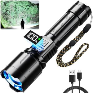 Rechargeable Flashlight High Lumen, 2000LM LED Super Bright Flash Light, Tactical Flashlights with LCD Power Display, 6 Lighting Modes, Waterproof, Powerful Flashlight for Emergencies Camping
