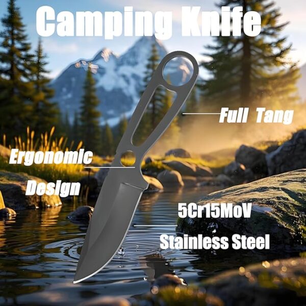 Neck Knife,Fixed Blade Edc,6.5" EDC Outdoor Camping Survival Hiking Necessity Portable Sharp Blade Fishing Hiking for Men (Black) - Image 5