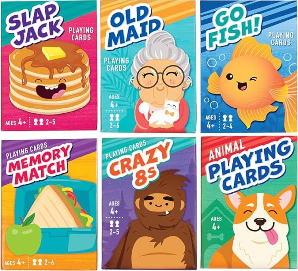 LotFancy Card Games for Kids, 6 Decks, Go Fish, Old Maid, Crazy Eights, Memory Match, Slap Jack, Animal Playing Cards, Easter Basket Stuffers, Stocking Stuffers, Birthday Gifts - Image 2