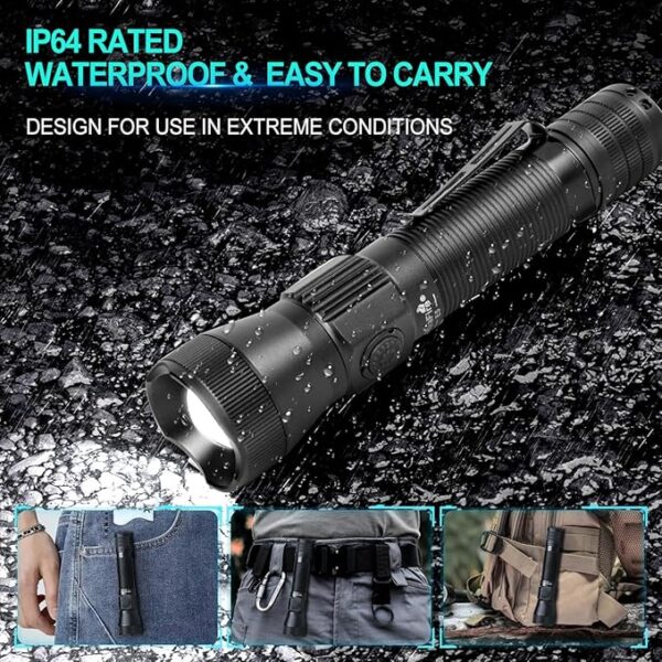 ULTRAFIRE Tactical EDC Flashlight with Holster,1350 High Lumens Rechargeable Police Flashlight with Belt Holder,Zoomable LED Flashlights for Emergency,Law Enforcement Torch E5 - Image 7