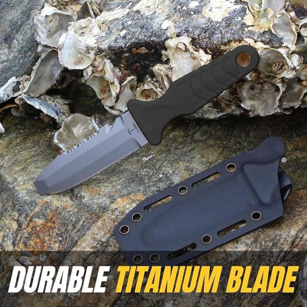 Titanium Survival Scuba Diving Knife Fixed Blade Dive Knife with Sheath & Straps - Holster on Divers BCD, Thigh/Leg, GC Belt Buckle or Wrist, Cutting, Serrated Edge & Line Cutter - Image 6