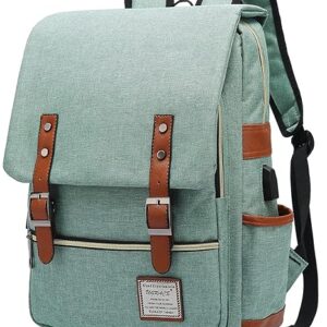 UGRACE Vintage Laptop Backpack with USB Charging Port, Water Resistant Travelling Backpacks College Bag for Men Women, Fits up to 15.6Inch Laptop in Green