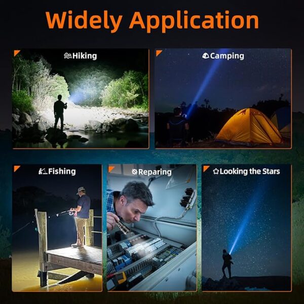 SuperFire Y29 Rechargeable Flashlight, 3280 Lumens, 5 Modes, Zoomable, for Camping, Hiking, Emergency, 2-Pack - Image 6