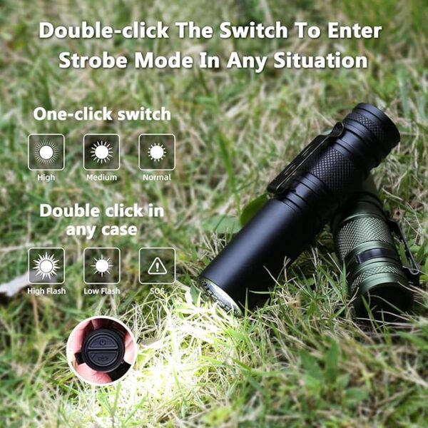 2000LM EDC Tactical Flashlight IP65 Waterproof With 6 Mode,Rechargeable High Lumens LED Pocket Flashlight,14Hr(2600mAh) Battery Life For Daily Home Use, Adventure, Tactical Outdoor, Emergency - Image 4