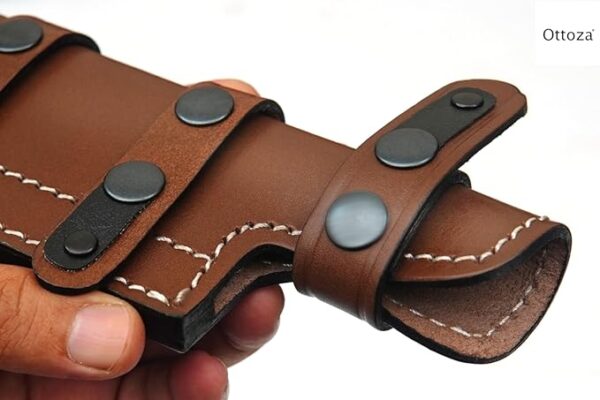 Ottoza Handmade Leather Knife Sheath - Right Hand Tracker - Bushcraft, Hunting & Survival Knife Sheath - Horizontal Carry Dark Brown Top Grain Leather No:99 - Image 5