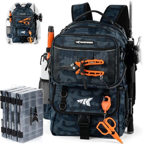 KastKing BaitSpace 50L Fishing Tackle Backpack with Removable Bait Binder & 4 Tackle Boxes, Rod Holders Storage Fishing Gear - Image 2