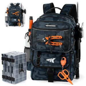 KastKing BaitSpace 50L Fishing Tackle Backpack with Removable Bait Binder & 4 Tackle Boxes, Rod Holders Storage Fishing Gear