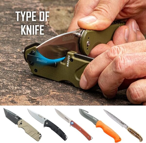Smithâs 50981 Pocket Pal Tactical Knife Sharpener - OD Green - 2 Stage Sharpener & Diamond Sharpening Rod - Pocket Clip - Outdoor Hunting Knife & Hook Sharpener - Compact & Lightweight - Image 6