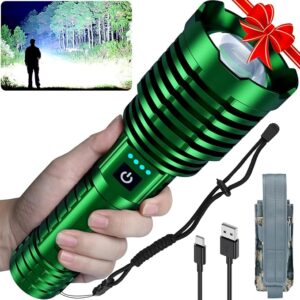 Super Bright Flashlight 2400.000 High Lumens, LED Rechargeable Flashlights Powered by Battery, Handheld Waterproof Tactical Flashlight-Zoomable 5 Modes-31H Runtime-Holster for Emergency Camping