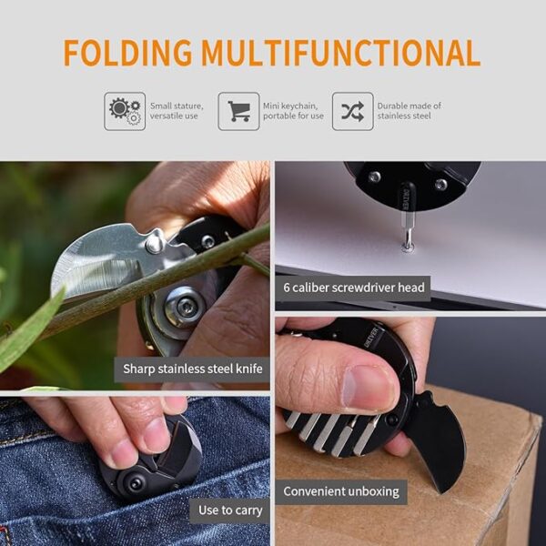 7-in-1 mini outdoor folding multifunctional tool - Small EDC Multitool with Screwdriver Set - portable pocket pendant -Compact Manual Tool (Silver stainless steel) - Image 4