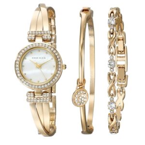 Anne Klein Women's Premium Crystal Accented Bangle Watch and Bracelet Set