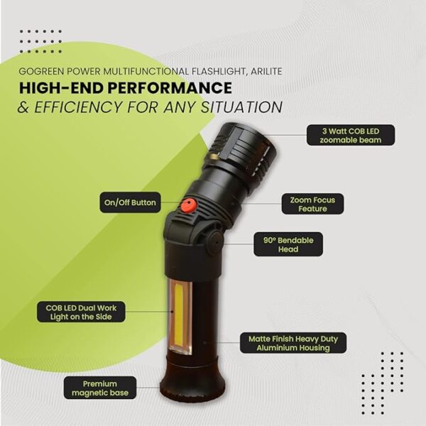 GOGREEN POWER INCORPORATED (GG-113-AriLite) The AriLite Handy Light, Aluminium Body Emergency Flashlight, Black - Image 6
