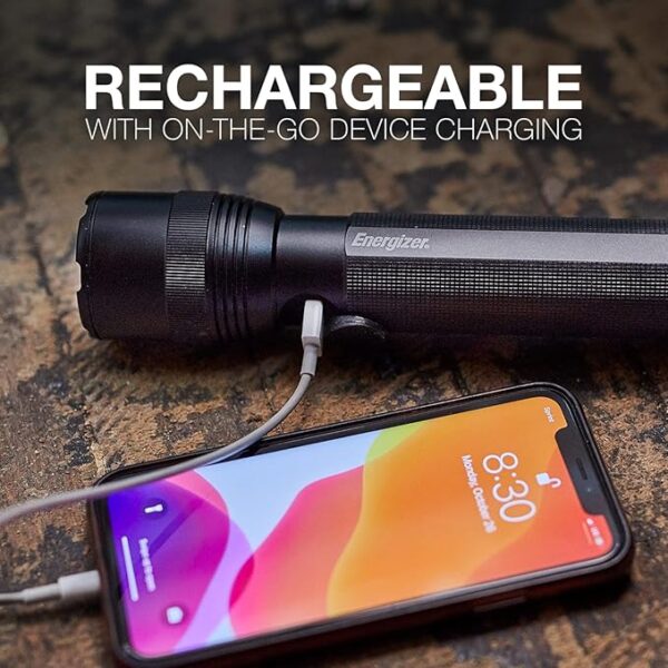 Energizer TacR-1000 LED Tactical Flashlight, Bright Rechargeable Flashlight for Emergencies and Camping Gear, Water Resistant Flashlight, USB Included, Pack of 1, Black - Image 6